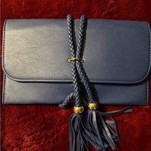 Elegant Blue Clutch with Braided Tassel